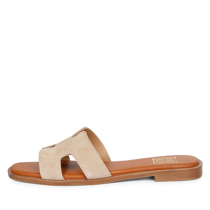 ViviBlu Beige Leather Flat Sandals
