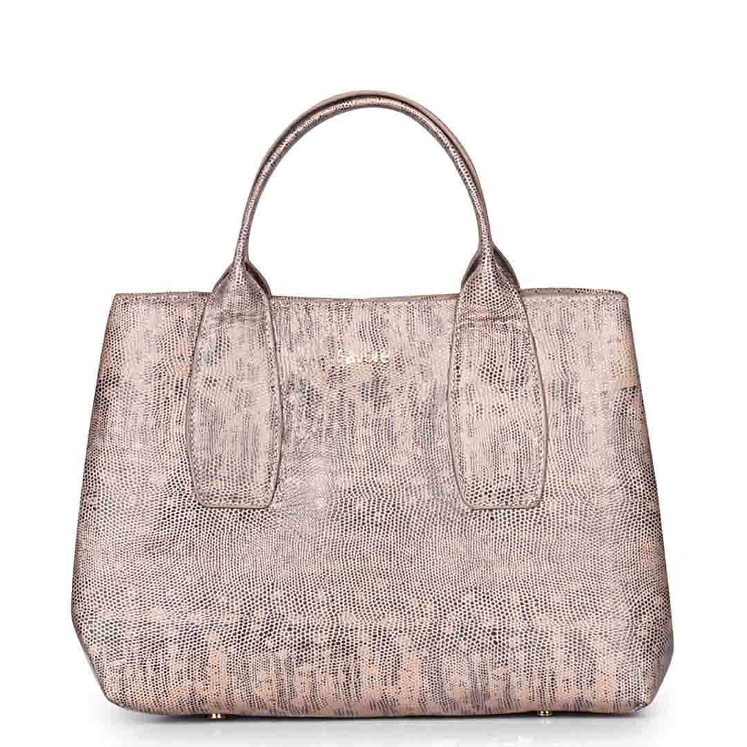 Favore Snake Print Peach Leather Satchel Bags