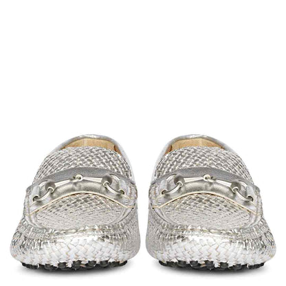 Saint Lucy Silver Woven Leather Loafers