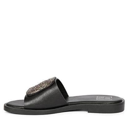 ViviBlu Black Leather Flat Sandals
