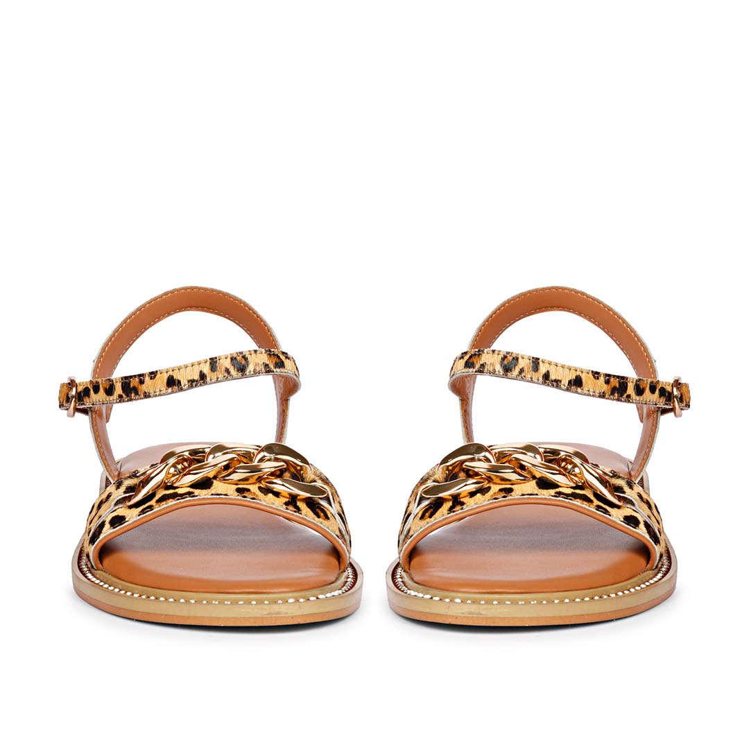 Saint Bellini Gold Metal Decor Tan Leather Sandals