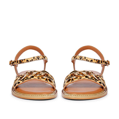 Saint Bellini Gold Metal Decor Tan Leather Sandals