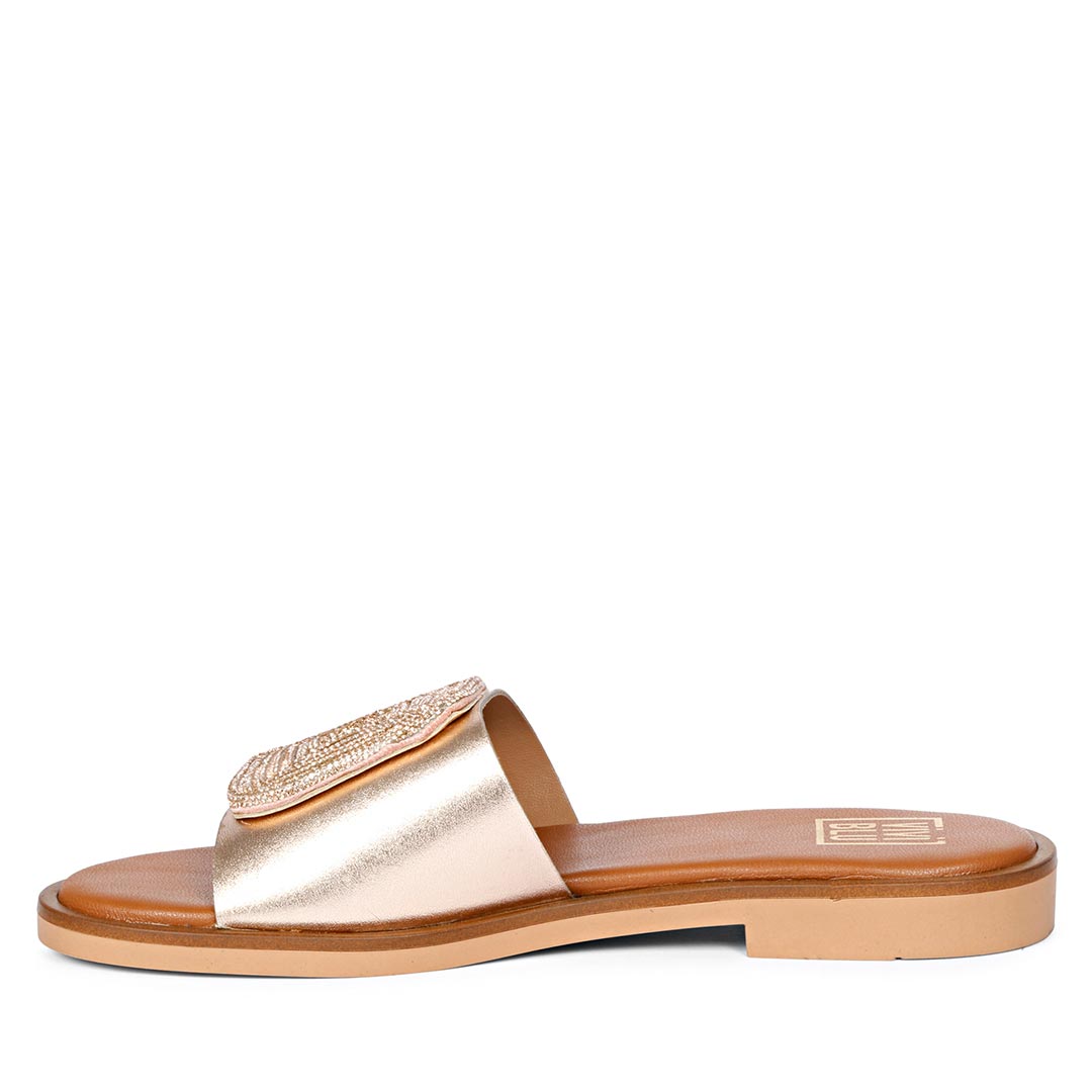ViviBlu Champagne Leather Flat Sandals