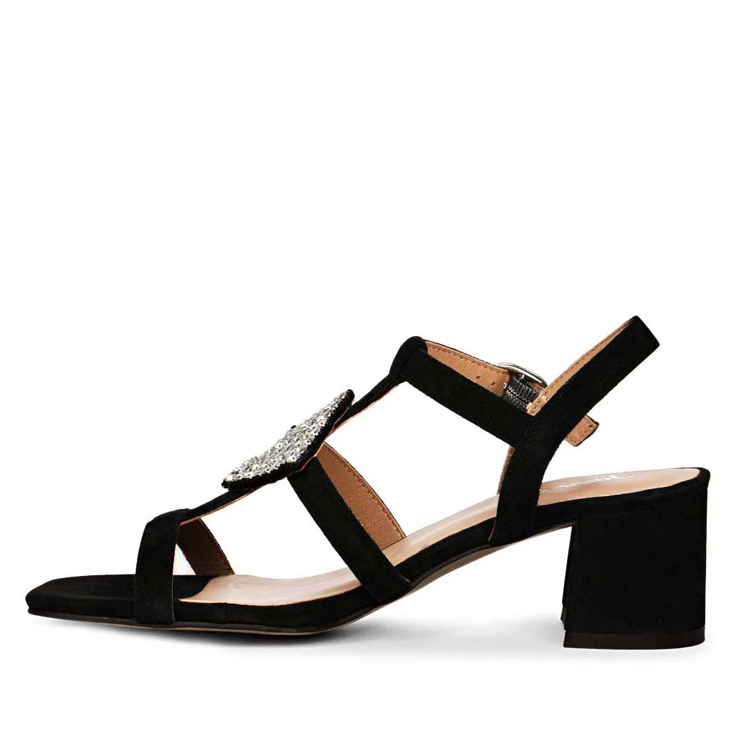 Donya Stones Black Suede Leather Block Heels