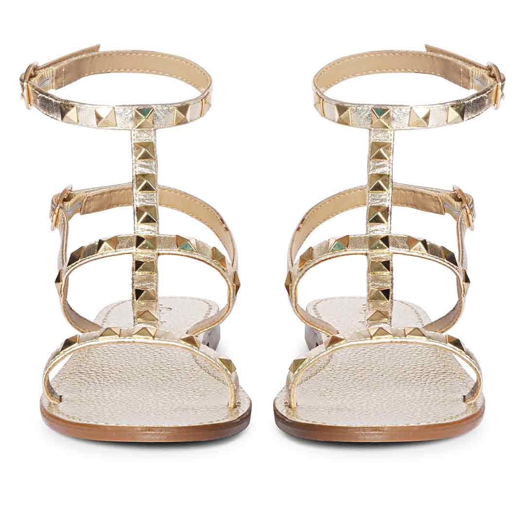 Saint Miriam Platin Leather Flat Sandals