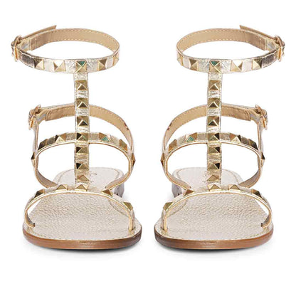 Saint Miriam Platin Leather Flat Sandals