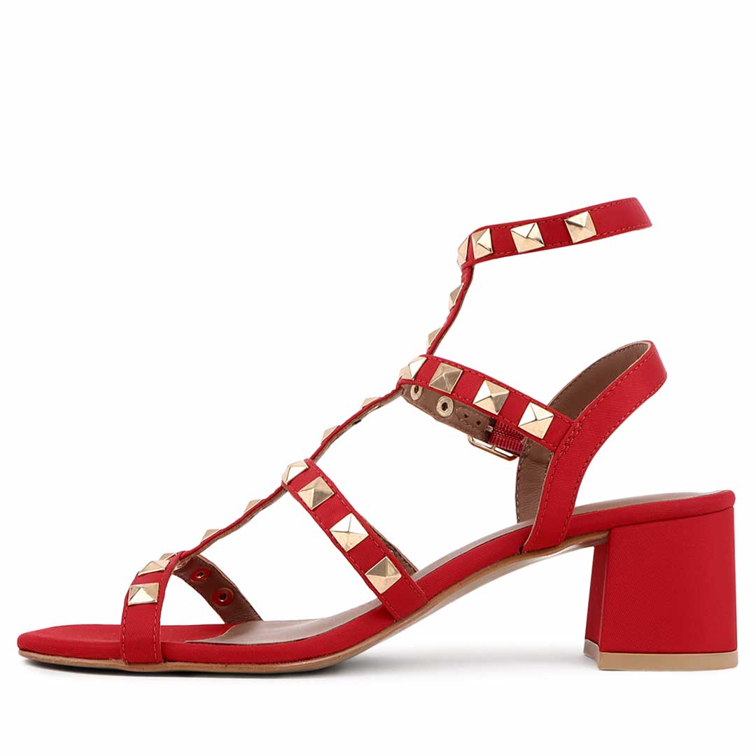 Saint Angela Gold Metal Studs Red Block Heels