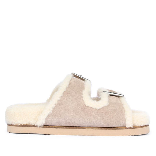 Saint Cosima Fur Taupe Suede Leather Snug Flats