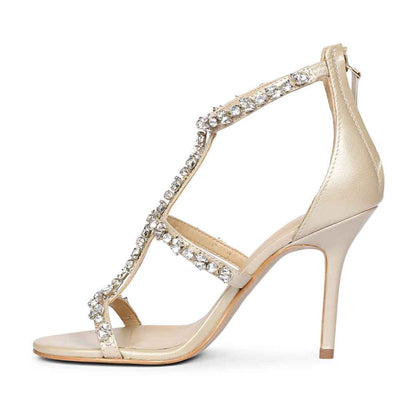 Saint Ella Stone Embellished Champagne Strappy Leather Stilettos