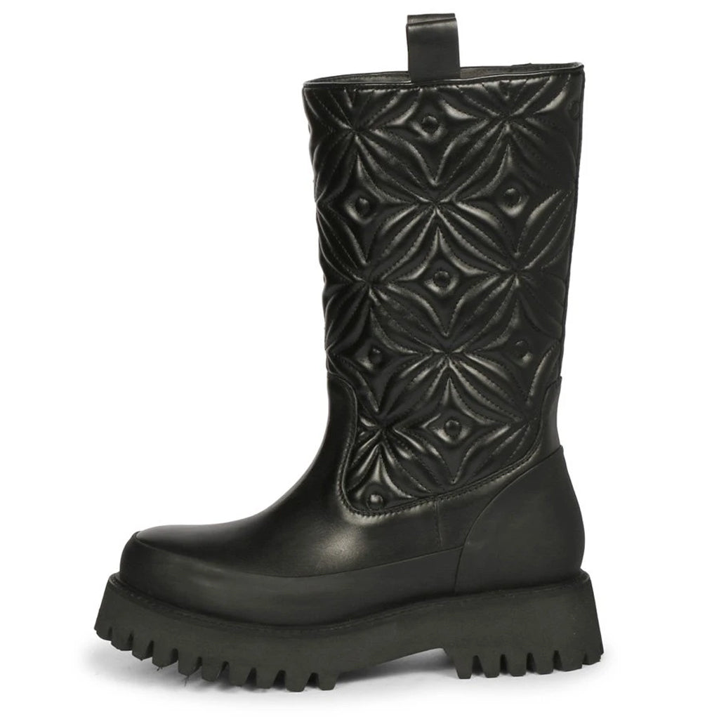 Megan Flower Cushion Quilted Pull On Calf Boots