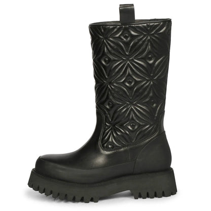 Megan Flower Cushion Quilted Pull On Calf Boots