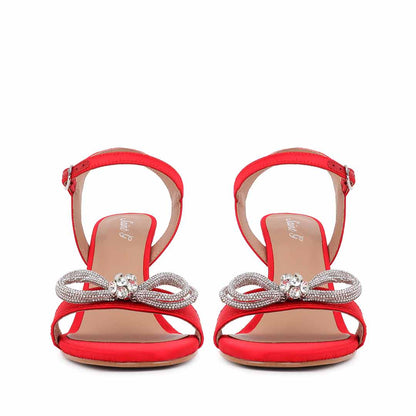 Saint Hayden Crystal Bow Red Satin-Leather Stilettos