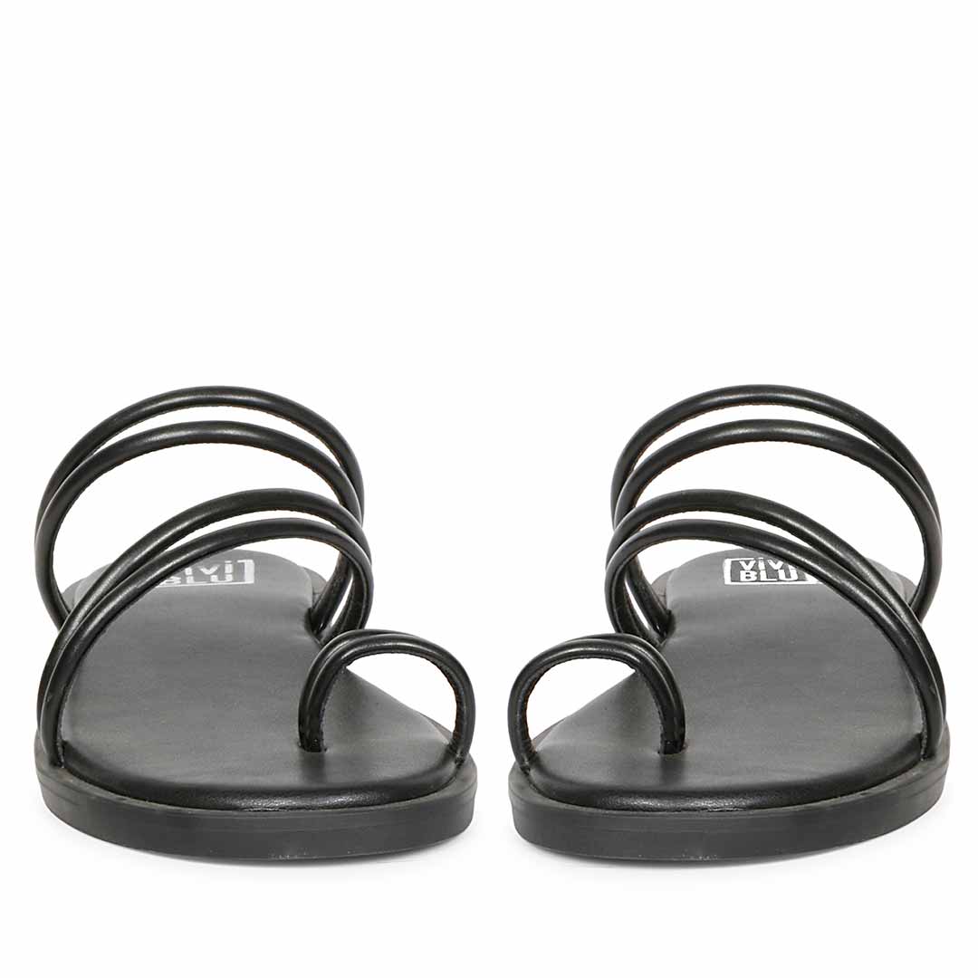 ViviBlu Black Leather Flat Sandals