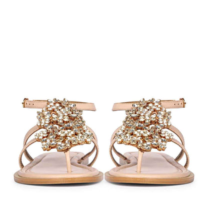 Saint Jenna Silver Stone Adorned Pink Leather Flat Sandals