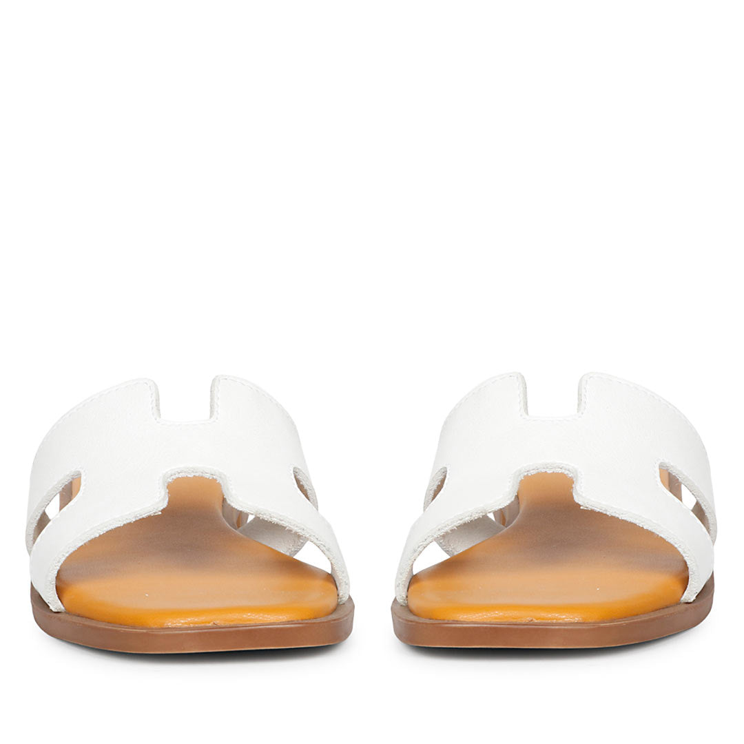 ViviBlu White Leather Flat Sandals