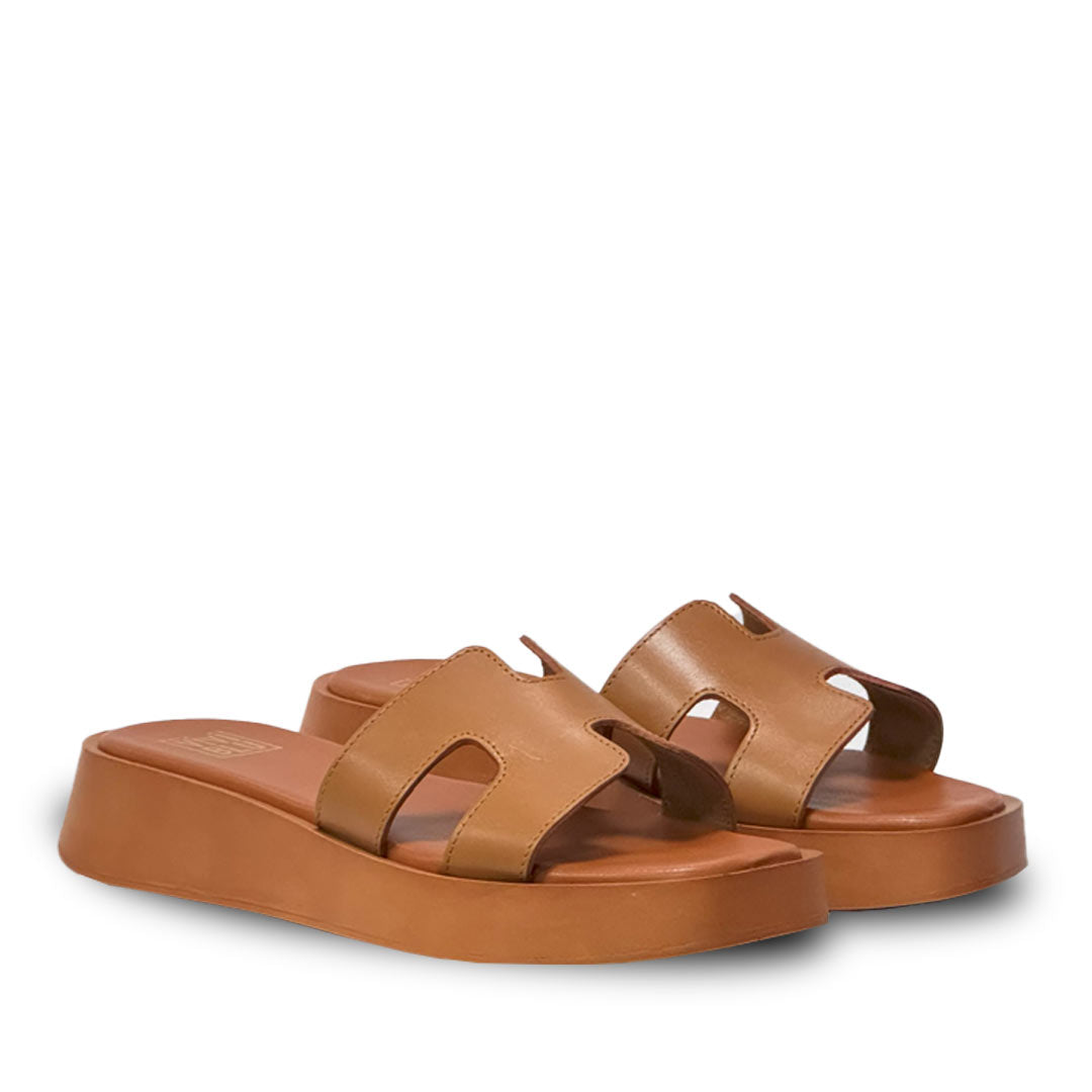 ViviBlu Tan Leather Platform Sandals