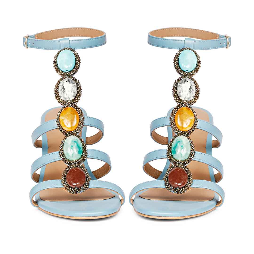 Saint Monroe Multi Stone Embellished Blue Leather Stilettos