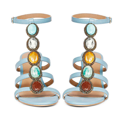 Saint Monroe Multi Stone Embellished Blue Leather Stilettos