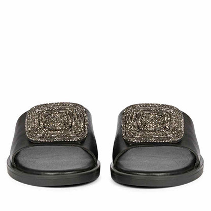 ViviBlu Black Leather Flat Sandals