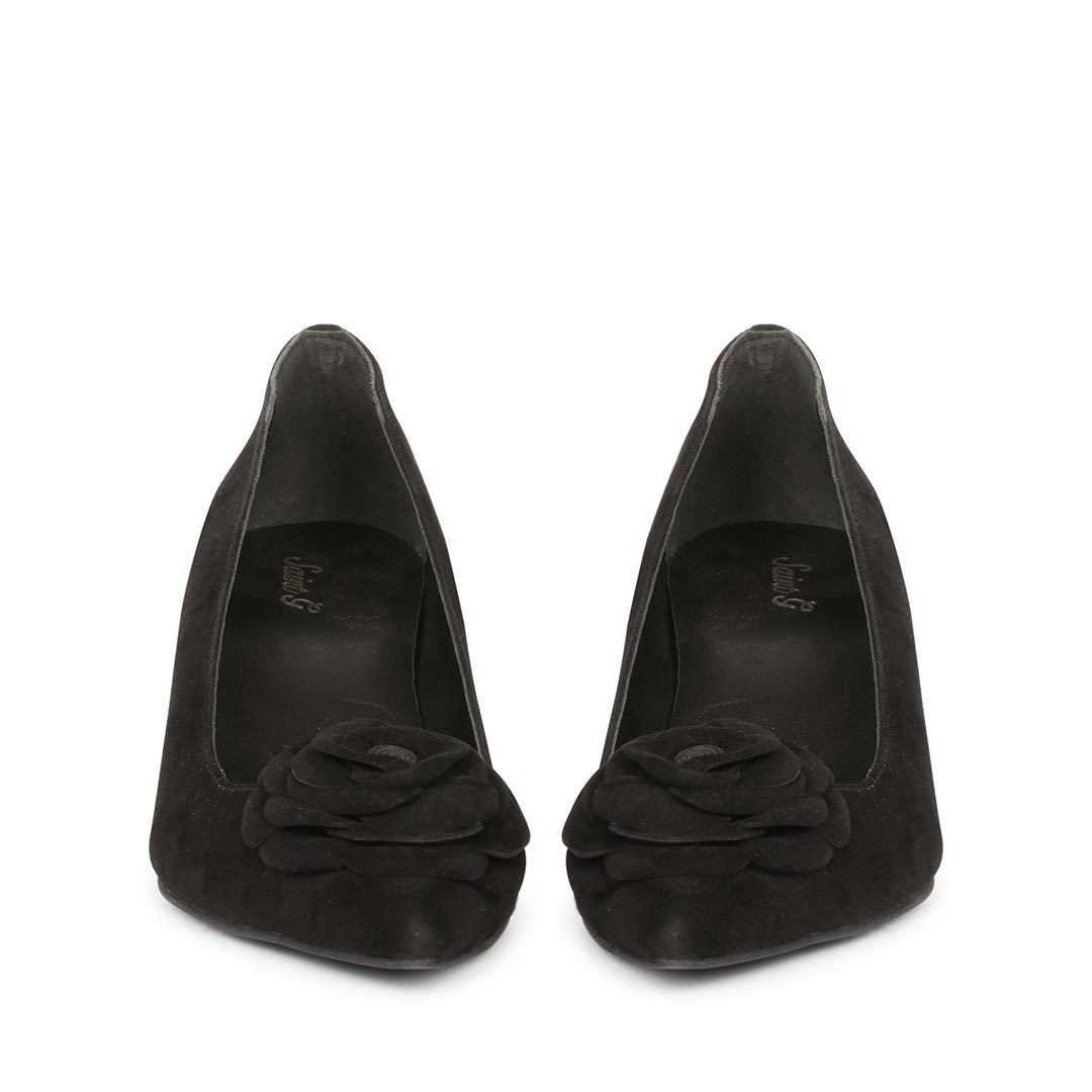 Saint Cora Black Rose Embellished Leather Pumps