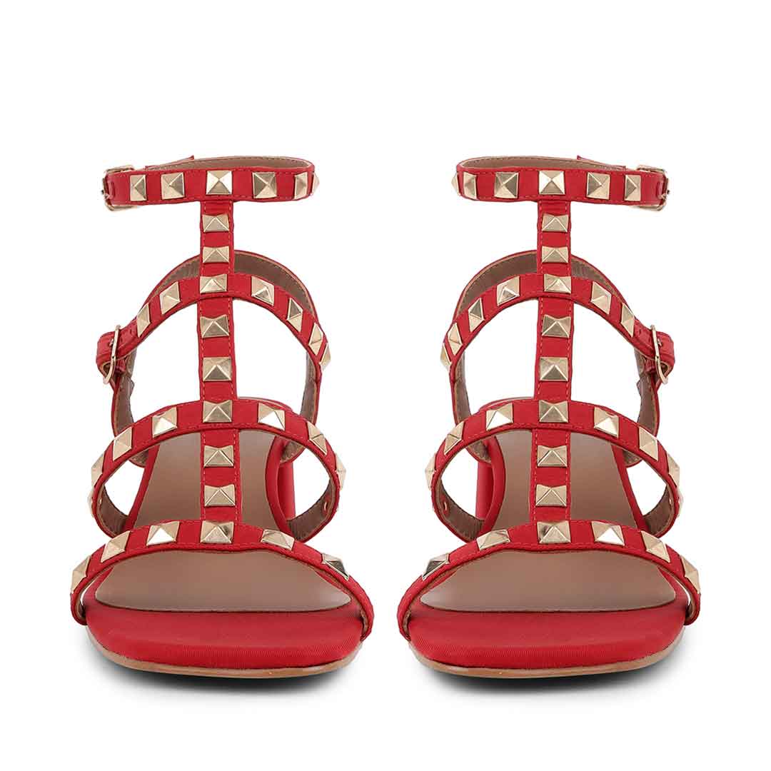 Saint Angela Gold Metal Studs Red Block Heels
