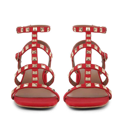 Saint Angela Gold Metal Studs Red Block Heels