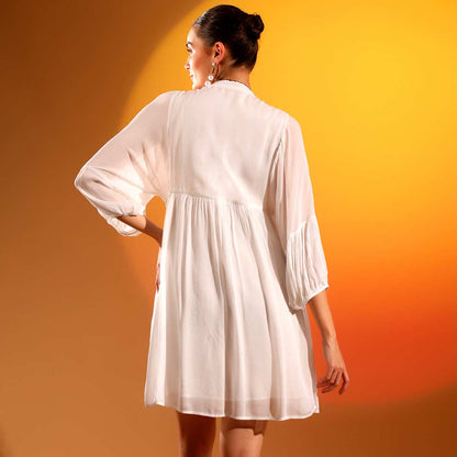 Saint Womens Embroidered White Viscose Crepe Short Dress