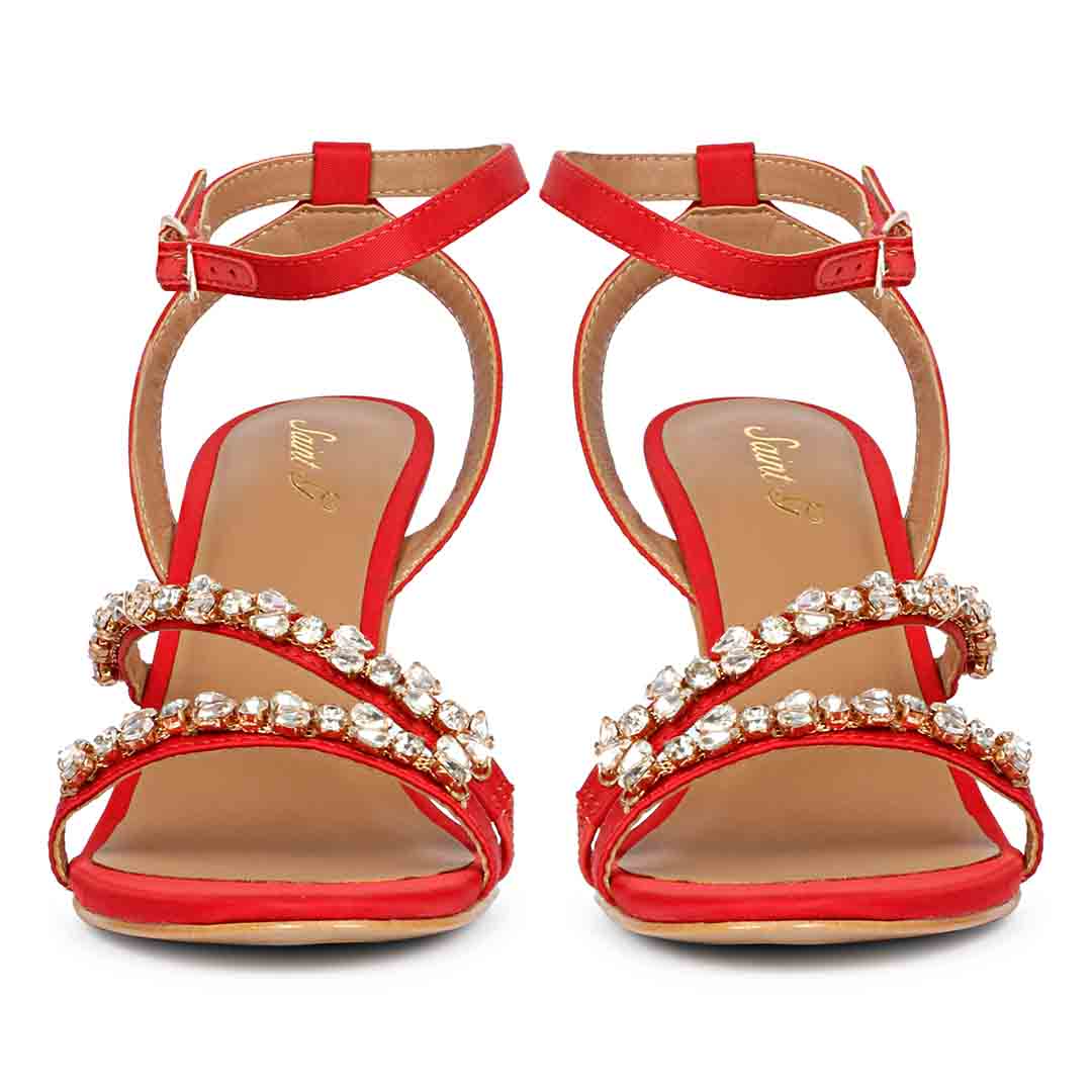Saint Isla Stone Embellished Straps Red Stilettos