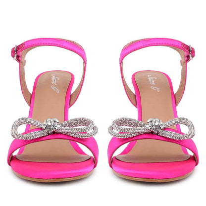 Saint Hayden Crystal Bow Hot Pink Leather-Satin Stilettos