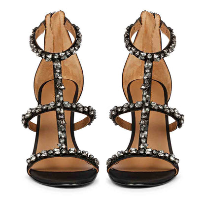 Saint Ella Stone Embellished Black Strappy Leather Stilettos