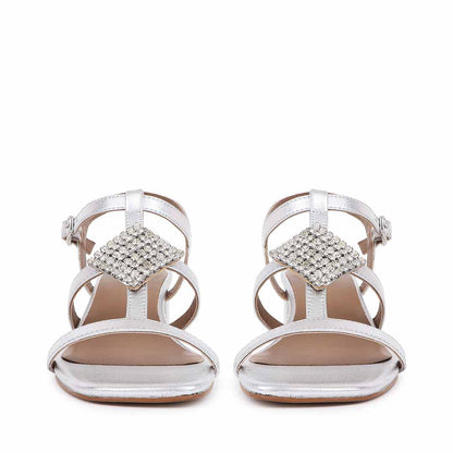 Saint Donya Stones Silver Metallic Leather Block Heels
