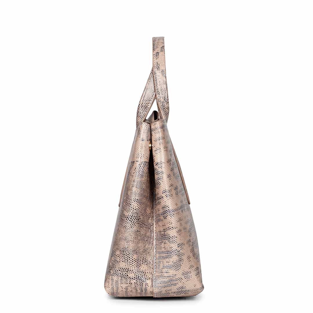 Favore Snake Print Peach Leather Satchel Bags