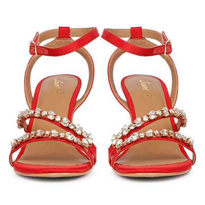 Isla Stone Embellished Straps Red Stilettos