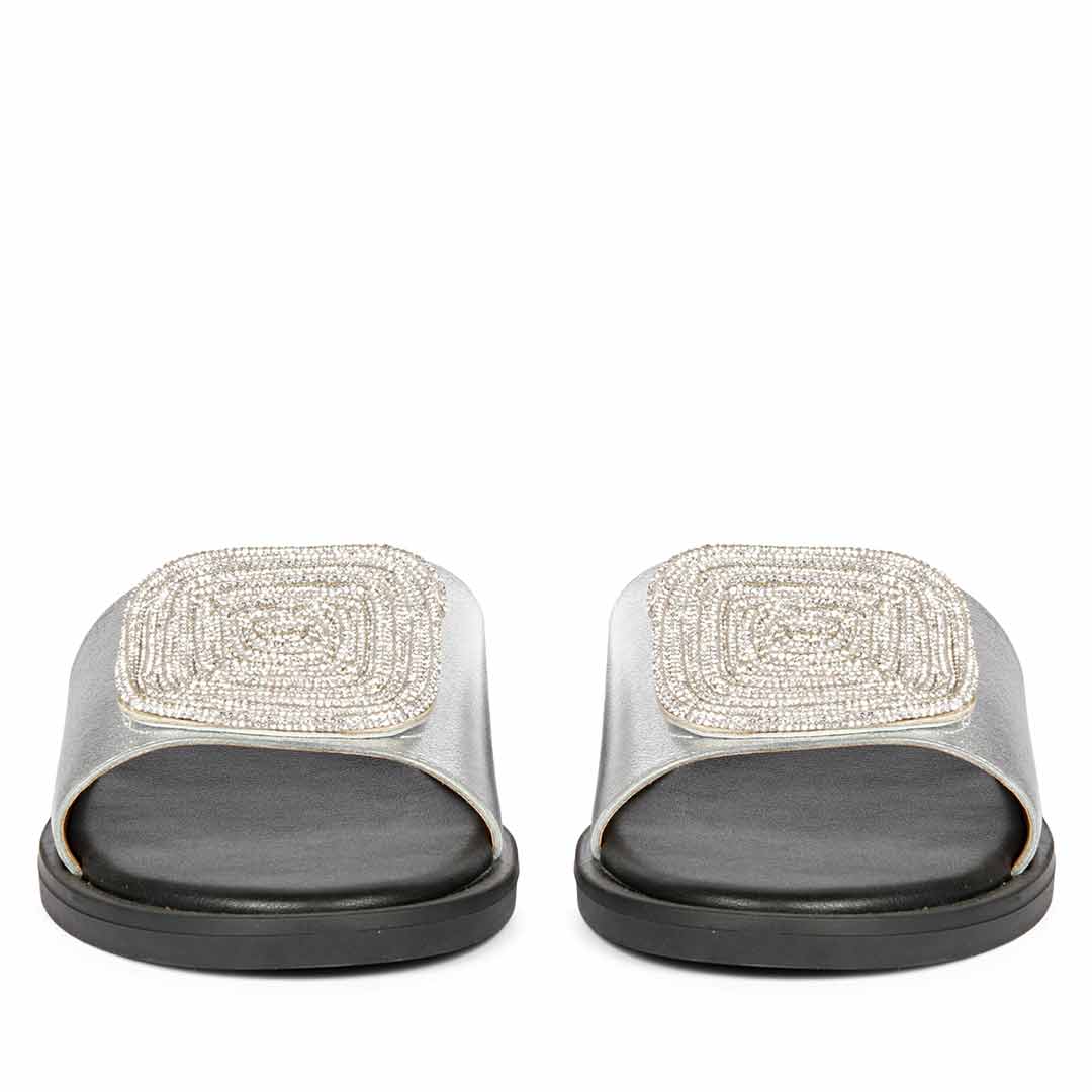 ViviBlu Silver Leather Flat Sandals