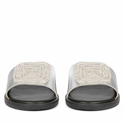 ViviBlu Silver Leather Flat Sandals