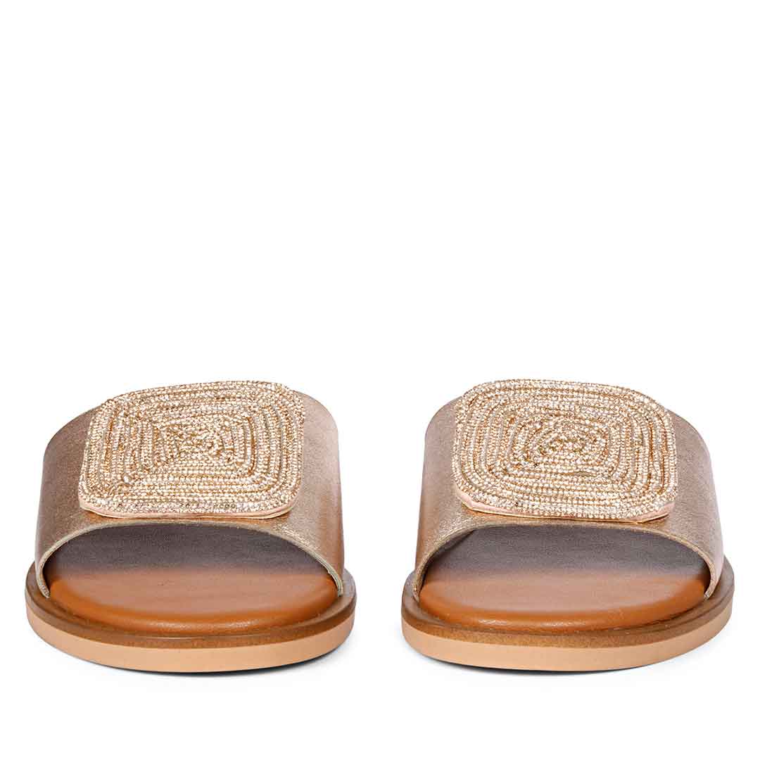 ViviBlu Champagne Leather Flat Sandals