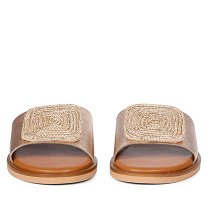 ViviBlu Champagne Leather Flat Sandals