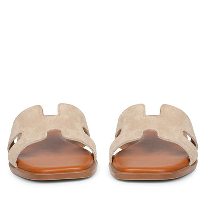 ViviBlu Beige Leather Flat Sandals