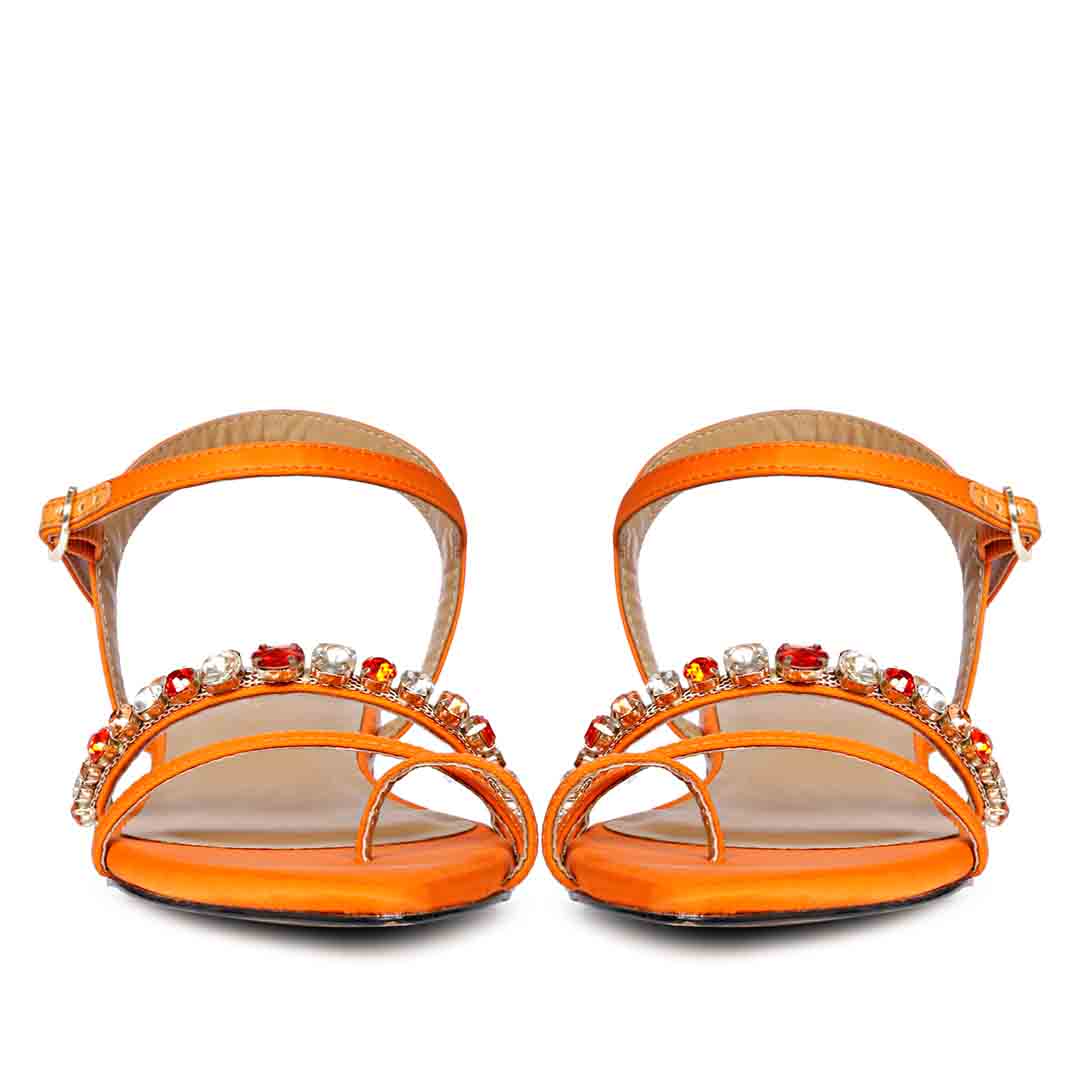 Saint Annie Stone Embellished Orange Nylon Fabric Sandals