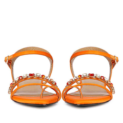 Saint Annie Stone Embellished Orange Nylon Fabric Sandals