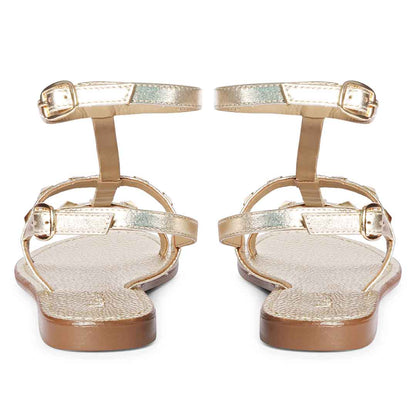 Saint Miriam Platin Leather Flat Sandals