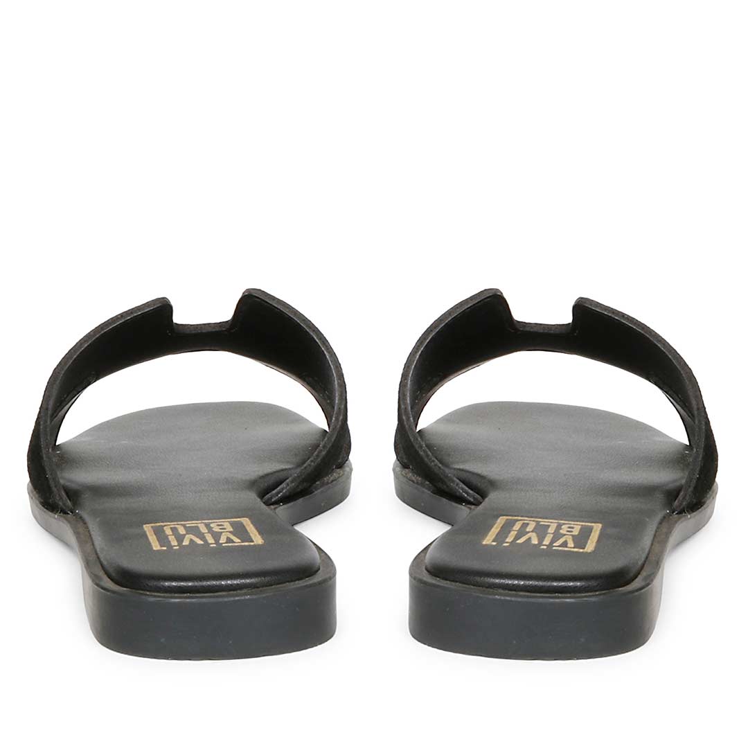 ViviBlu Black Leather Flat Sandals