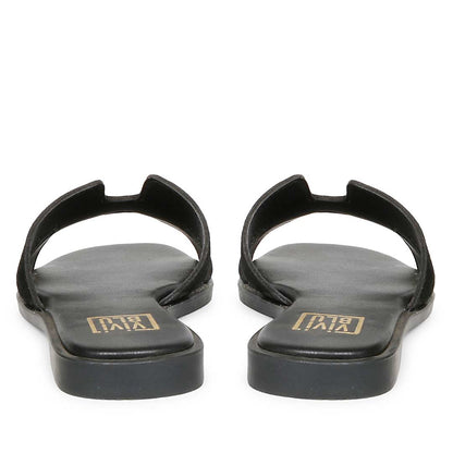 ViviBlu Black Leather Flat Sandals