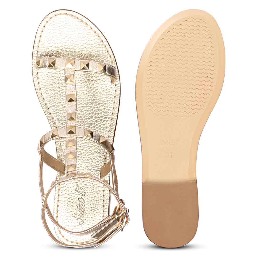 Saint Miriam Platin Leather Flat Sandals