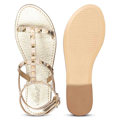 Saint Miriam Platin Leather Flat Sandals