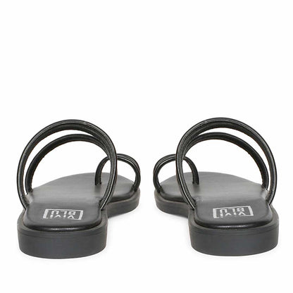ViviBlu Black Leather Flat Sandals