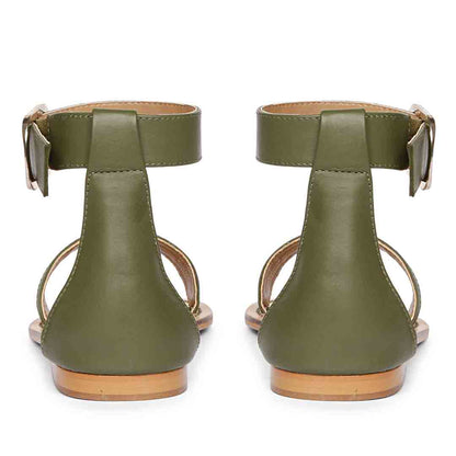 Saint Donelle Zip Decor Olive Leather Sandals