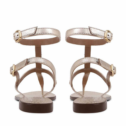 Saint Irene Platin Leather Metal Studded Flat Sandals.
