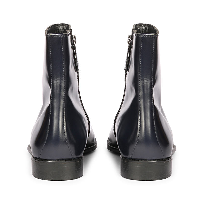 Saint Salvatore Blue Abrasivato Leather High Ankle Boots