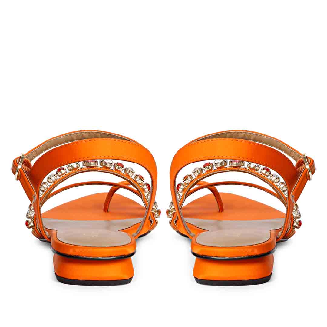 Saint Annie Stone Embellished Orange Nylon Fabric Sandals